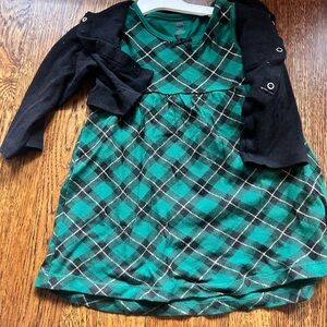 Green Plaid Dress with Black Cardigan